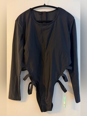 Plus Size Fashion Nova Black Sexy long sleeve  Swim Suits with cut out sides,